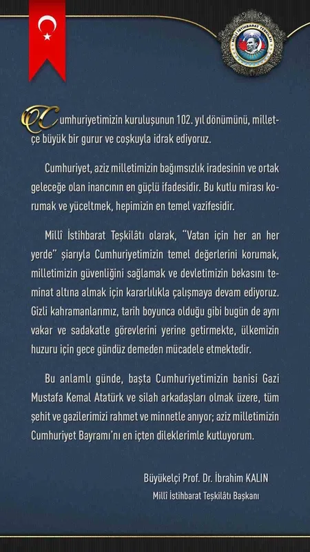 MİT Başkanı Kalın: Cumhuriyet Milletin Bağımsızlık İradesinin İfadesidir