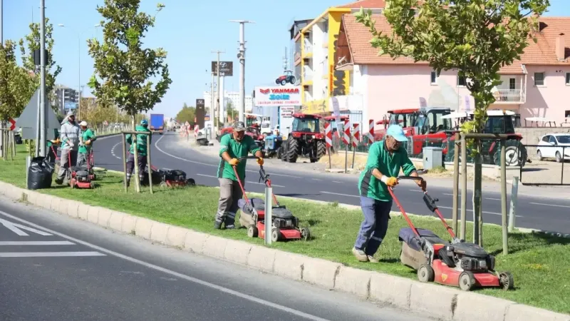 Aksaray Belediyesi’nden E-90 Karayolu Orta Refüjünde Yeşil Alan Çalışması