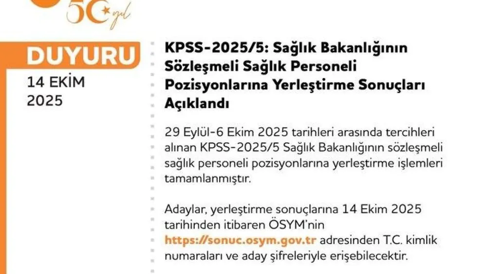 KPSS-2025/5 Sağlık Personeli Yerleştirme Sonuçları Açıklandı